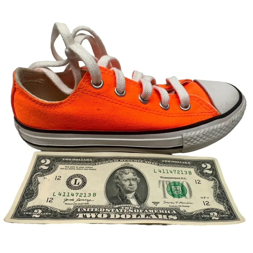 Rare! CONVERSE‎ ALL STAR~Bright NEON Orange & White / Size: 12 Youth